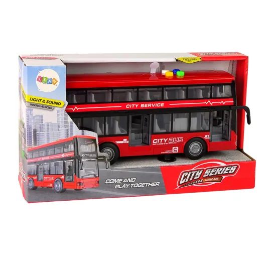 Battery Operated Double Decker Bus Lights Sounds Friction Drive Red Rotaļlietu automašīnas