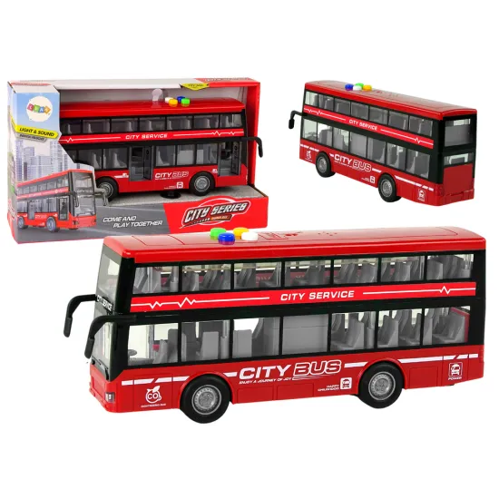 Battery Operated Double Decker Bus Lights Sounds Friction Drive Red Rotaļlietu automašīnas