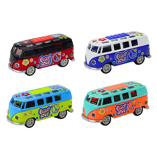 Camper Bus 1:32 Metal Lights Sounds Drive Opening Doors Rotaļlietu automašīnas