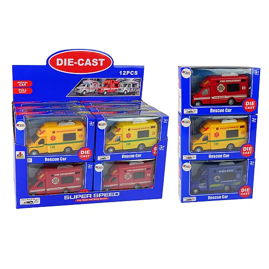Car Rescue Vehicle Police Fire Brigade Friction Drive 3 Models Rotaļlietu automašīnas