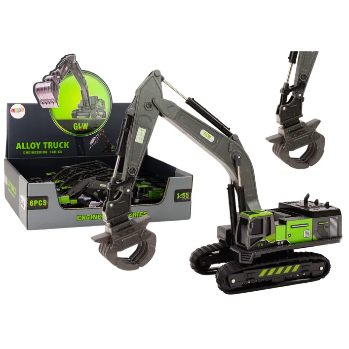 Crawler Excavator Grapple Drilling Rig Bucket 1:55 Black-Green Rotaļlietu automašīnas