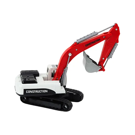 Crawler Excavator White and Red Metal Bucket Mänguautod