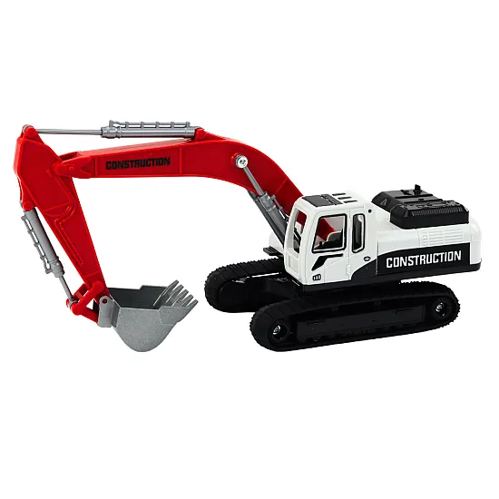 Crawler Excavator White and Red Metal Bucket Mänguautod