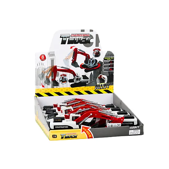 Crawler Excavator White and Red Metal Bucket Mänguautod