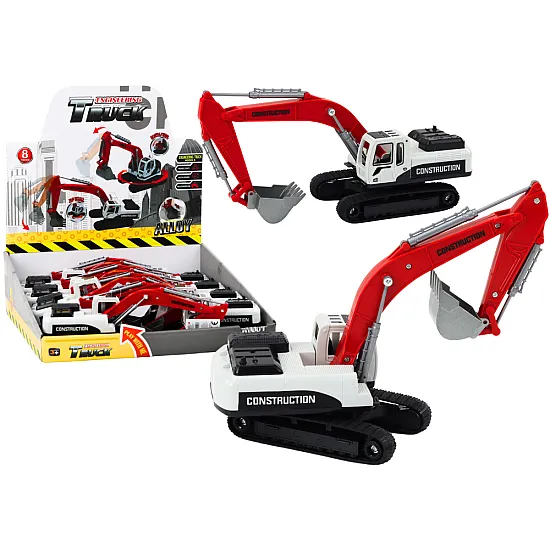 Crawler Excavator White and Red Metal Bucket Mänguautod