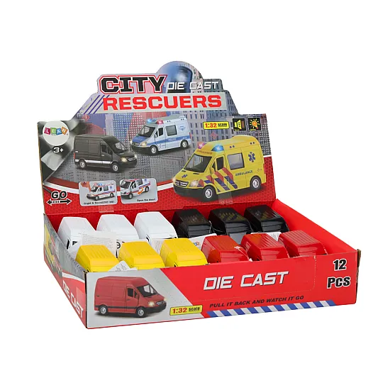 Delivery Car 1:32 Lights Sounds Red Black Yellow White Žaisliniai automobiliai
