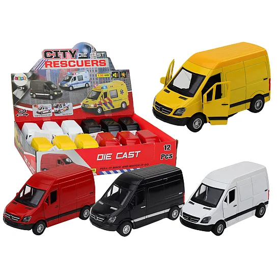 Delivery Car 1:32 Lights Sounds Red Black Yellow White Žaisliniai automobiliai