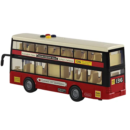 Double Decker City Bus Lights Sounds Red 1:16 Rotaļlietu automašīnas