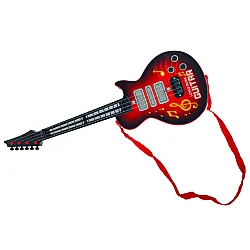 Raudona elektrinė gitara su stygomis ir šviesos efektu