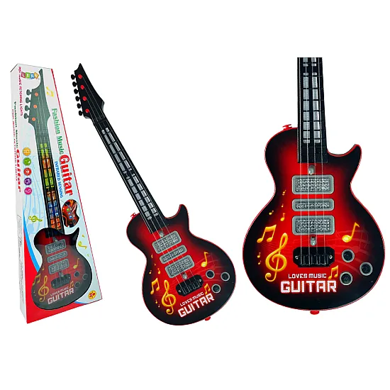 Raudona elektrinė gitara su stygomis ir šviesos efektu Muzikos instrumentai