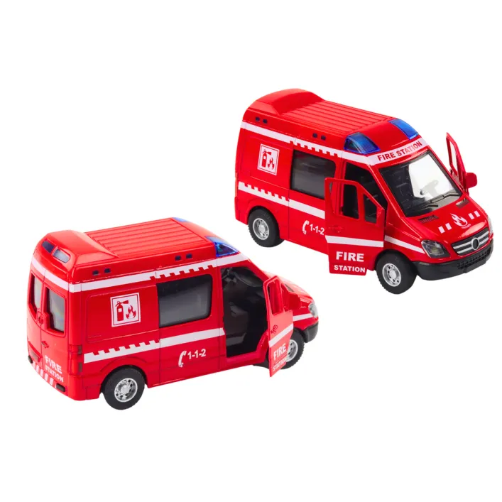 Fire Truck 1:32 Opening Doors Lights Sounds Drive Red Rotaļlietu automašīnas