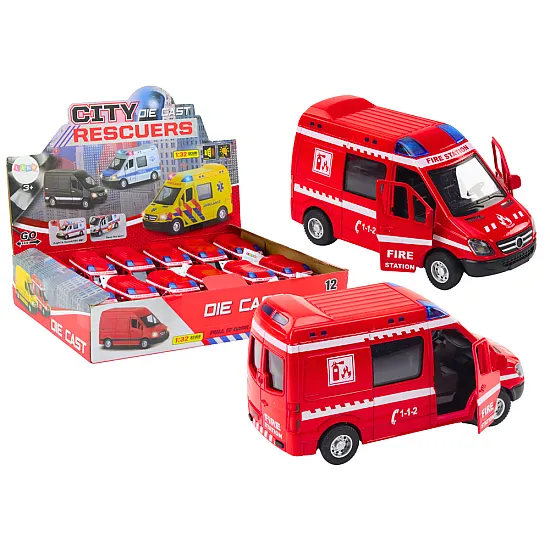 Fire Truck 1:32 Opening Doors Lights Sounds Drive Red Rotaļlietu automašīnas