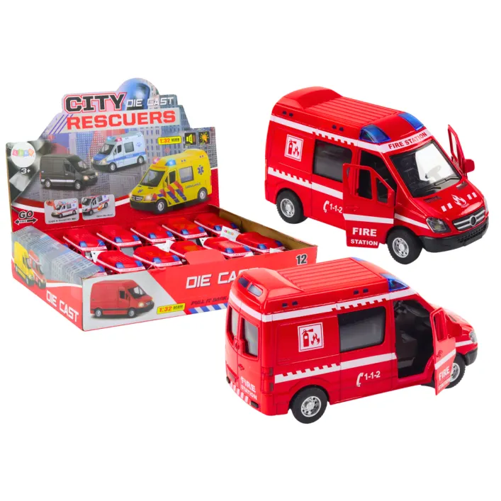 Fire Truck 1:32 Opening Doors Lights Sounds Drive Red Rotaļlietu automašīnas