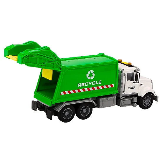 Garbage truck Garbage bins Lights Sounds Drive White and green Rotaļlietu automašīnas
