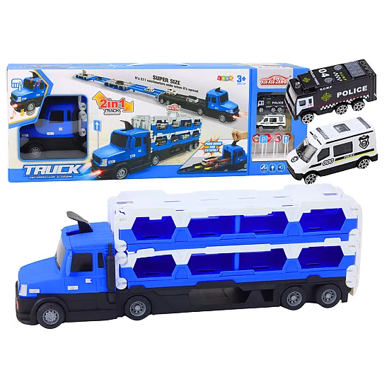 Lora Tow Truck Race Track 2in1 Lights Sounds Signs Cars Blue Samochody-zabawki