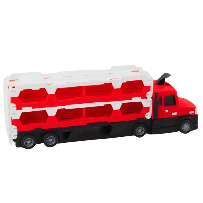 Lora Tow Truck Race Track 2in1 Lights Sounds Signs Cars Red Rotaļlietu automašīnas