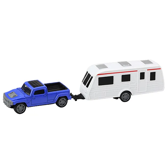 Set of Metal Car with Camper Trailer Blue Rotaļlietu automašīnas