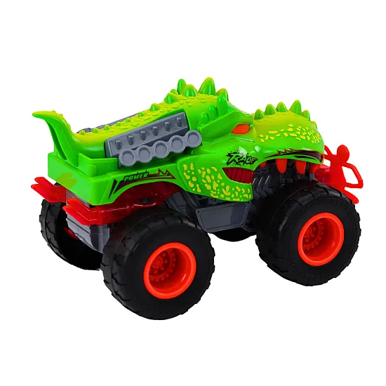Off-Road Car Dinosaur T-Rex Lights Sounds Drive Green Rotaļlietu automašīnas