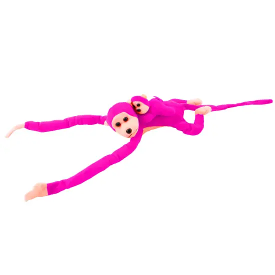 Plush Monkey with Baby Mascot, Dark Pink, with Sound 70 cm Plīša rotaļlietas