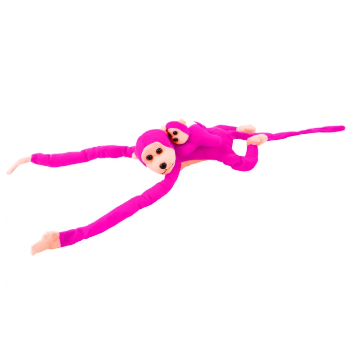 Plush Monkey with Baby Mascot, Dark Pink, with Sound 70 cm Plīša rotaļlietas