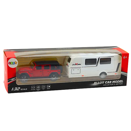 Set of Car Off-road Camper Metal Drive Lights Sounds Red 1:32 Rotaļlietu automašīnas