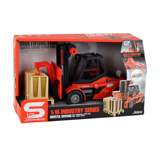 Red Forklift 1:16 Moving Forks Sounds Lights Rotaļlietu automašīnas