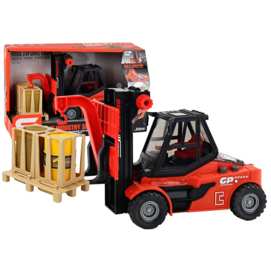 Red Forklift 1:16 Moving Forks Sounds Lights Rotaļlietu automašīnas
