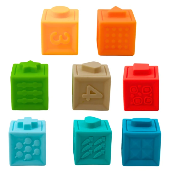 Gumijas sensorās attīstošās kluču komplekts mazajiem, 8 gab. Saimnieki