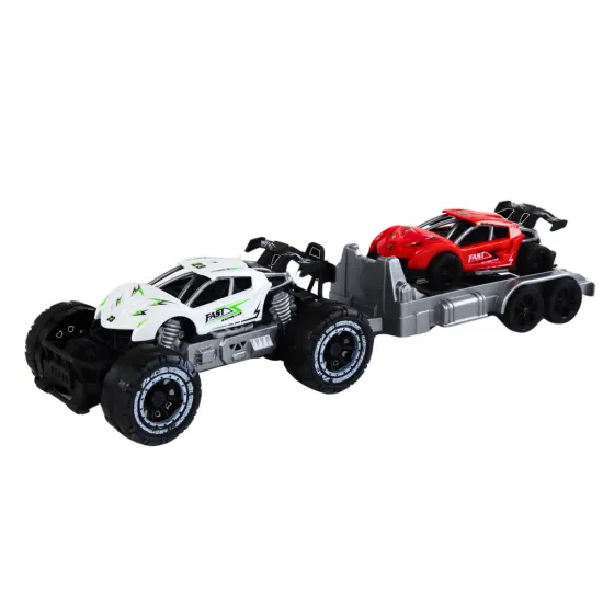 Set: White Off-Road Car, Red Sports Car, Tow Truck Rotaļlietu automašīnas