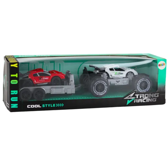 Set: White Off-Road Car, Red Sports Car, Tow Truck Rotaļlietu automašīnas