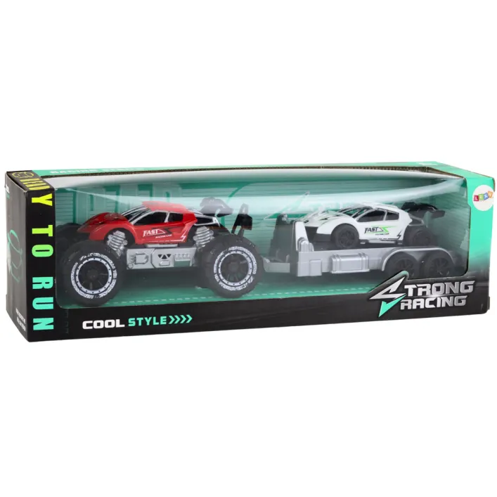 Set of Red Off-Road Car and White Sports Car Tow Truck Rotaļlietu automašīnas