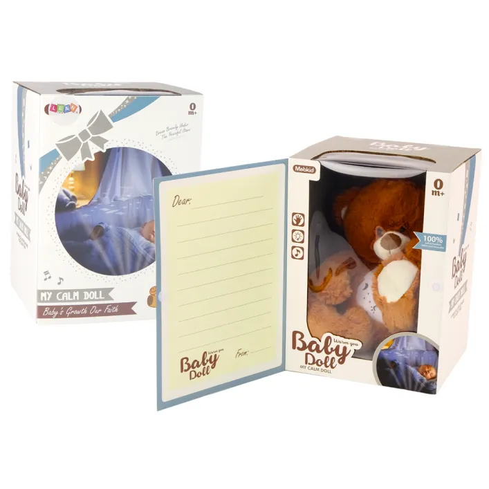 Teddy Bear Sleeping Lights Sounds Night and Day Mode Brown Plīša rotaļlietas