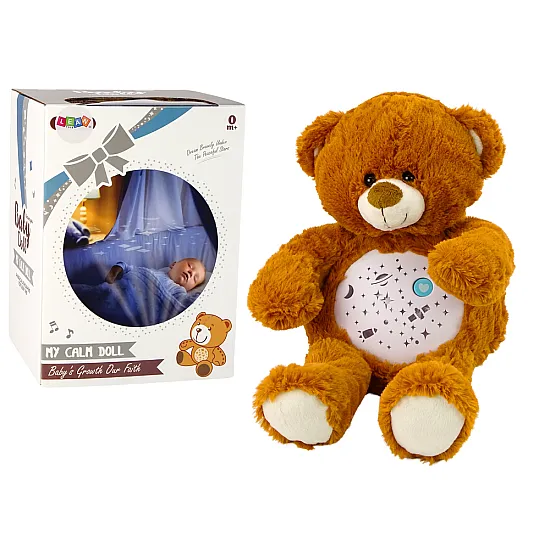 Teddy Bear Sleeping Lights Sounds Night and Day Mode Brown Plīša rotaļlietas