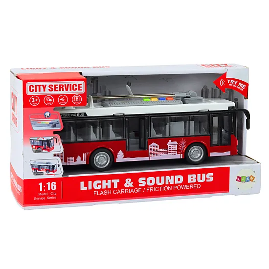 Trolleybus Bus 1:16 Lights Sounds Drive White and Red Rotaļlietu automašīnas