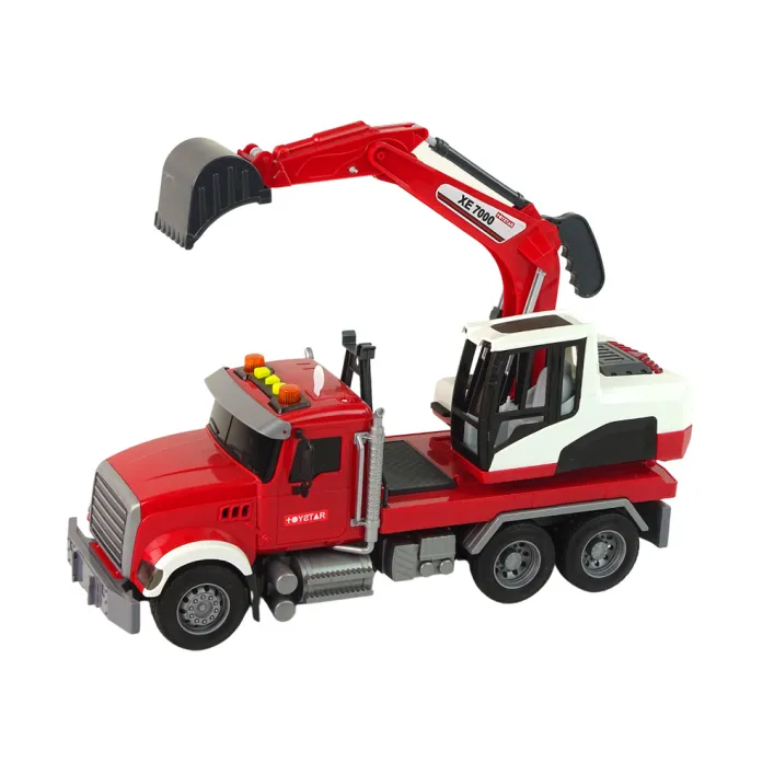 Truck With Excavator Tractor Excavator Sound Lights Rotaļlietu automašīnas