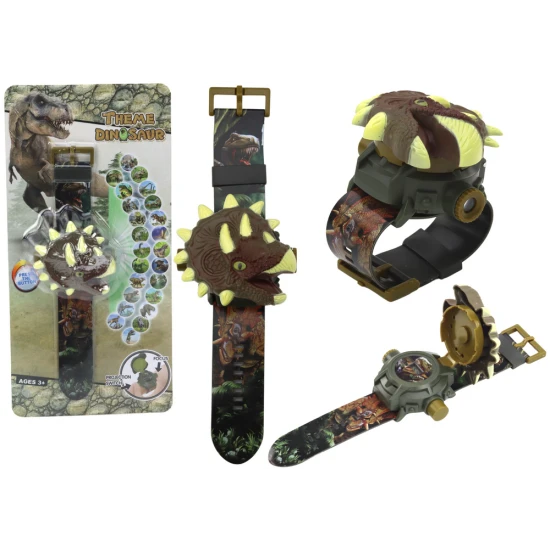 Brūna dinozaura pulkstenis ar projektoru Dinozauri