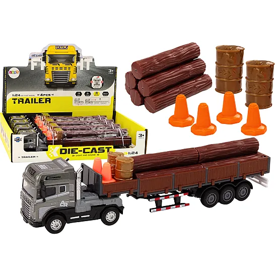 Wood Truck Truck Trailer 1:24 Wood Logs Sounds Lights Samochody-zabawki