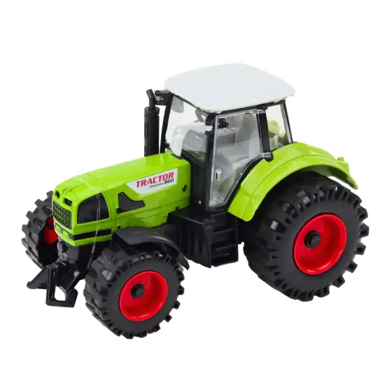 Traktors ar piekabi, berzes piedziņa, atverams motora pārsegs, durvis, zaļš