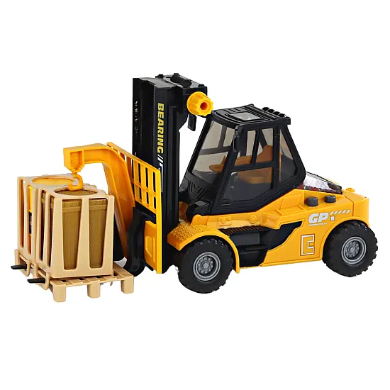 Yellow Forklift 1:16 Moving Forks Sounds Lights Rotaļlietu automašīnas