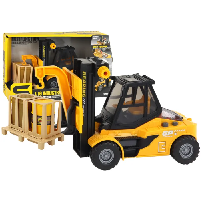 Yellow Forklift 1:16 Moving Forks Sounds Lights Rotaļlietu automašīnas