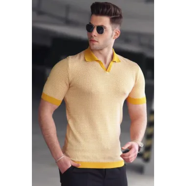 Dzeltens/balts vīriešu T-krekls Hippie PK5077 Premium