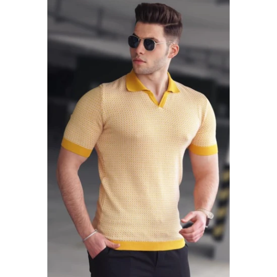 Dzeltens/balts vīriešu T-krekls Hippie PK5077 Premium