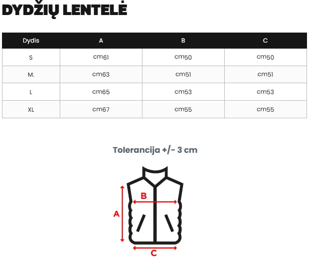 Izmēru tabula (cm)