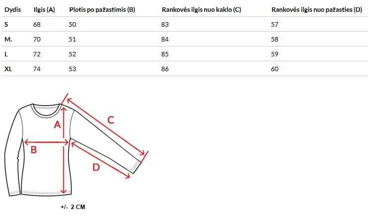 Izmēru tabula (cm)